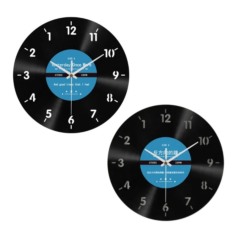 Unique Vinyls Record Backwards Running Wall Clock 12Inch Counterclockwise Clock