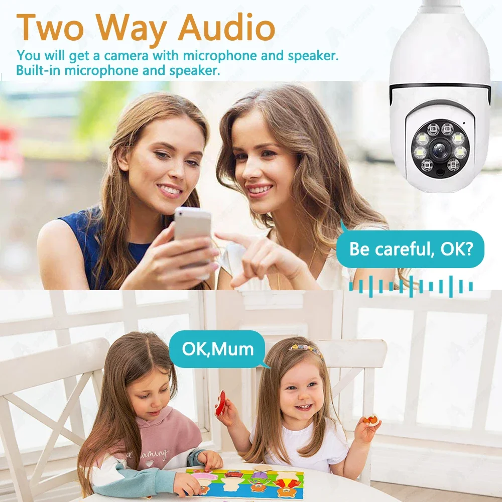 5MP Tuya Wifi E27 Bulb Smart Home perlindungan pengawasan kamera IP warna NightVision Auto Track Video keamanan hewan peliharaan Monitor bayi