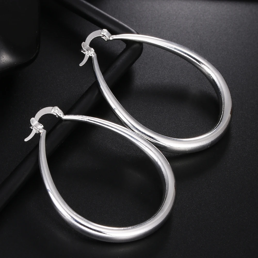 Silver Color 41MM Smooth Circle Big Hoop Earrings For Women Fashion Party Wedding Accessories Jewelry Christmas Gifts image 4