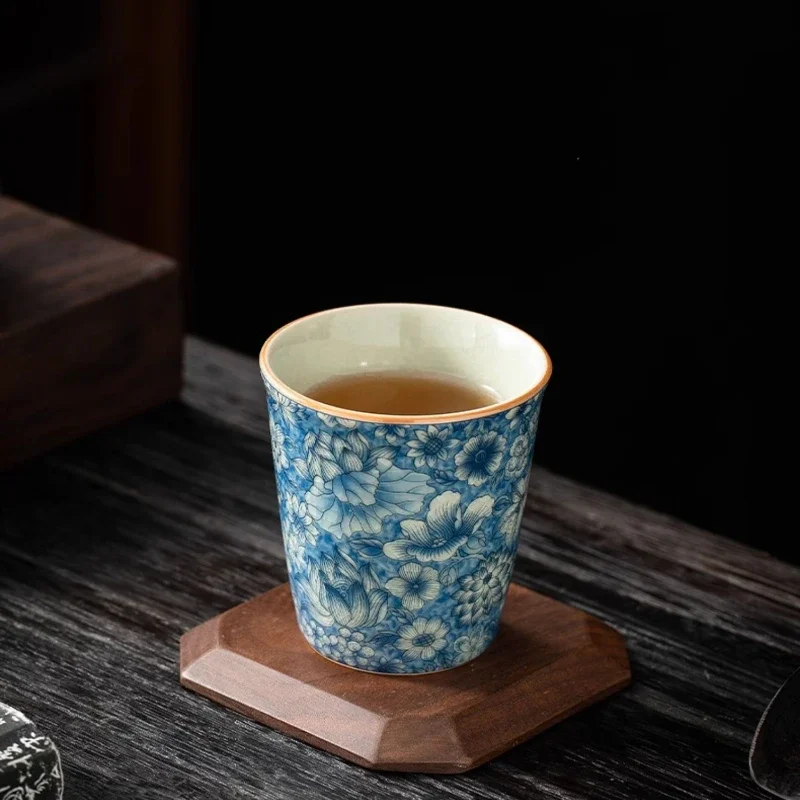 Handgefertigte Ru-Ofen-Teetasse aus Keramik, beige chinesisches Kung-Fu-Teeset, spülmaschinenfestes Heimbrauen-Geschenk für die Teezeremonie