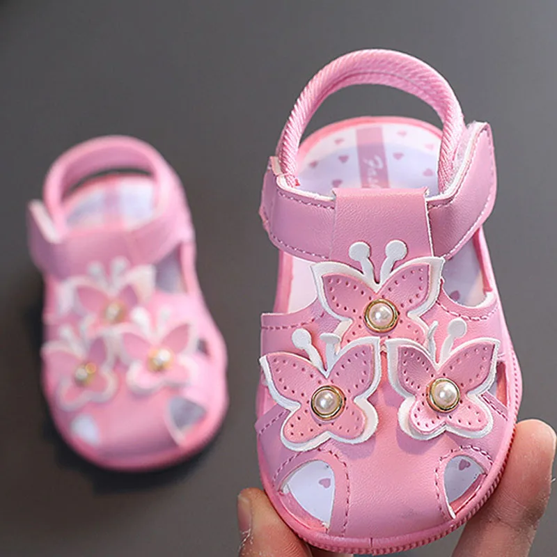 Summer Kids Shoes Soft Soled Baby Sandals For Girls Closed Toe Bow Beach Shoes Princess Baby Garden Shoes Firstwalkers CSH1430