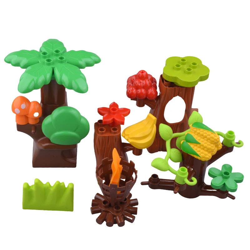 Big Size Building Block Plant Fruit Accessorie Flower Grass Tree Stump Adornment Farm Compatible Large Plates Brick childre  Toy