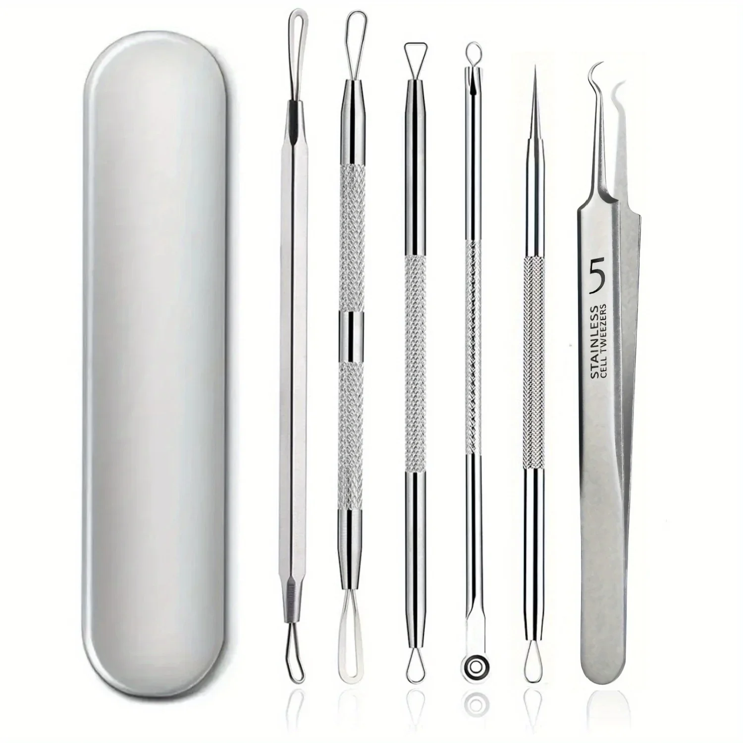 Outil d'élimination des points noirs, extracteur d'acné, Kit de nettoyage de l'acné, adapté aux imperfections, éclats de trous blancs, outils pour le nez et le visage 6 pièces/ensemble