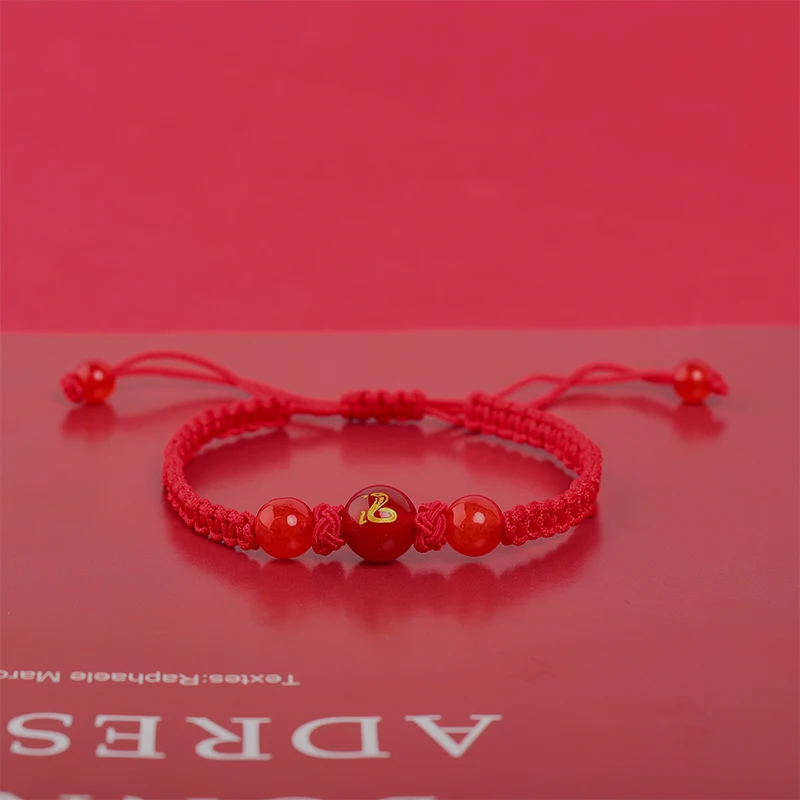 Pulsera de cuerda roja de la suerte del año de serpiente 2025, cadena de mano trenzada ajustable de serpiente del zodiaco, joyería de moda para mujer, regalo de Navidad y Año Nuevo