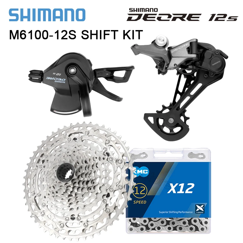 Shimano Deore M6100 12S Groupset Shift Rear Derailleur 12V MTB Micro Spline Cassette 51T M6100 Chain KMC X12 12 Speed Gear Set