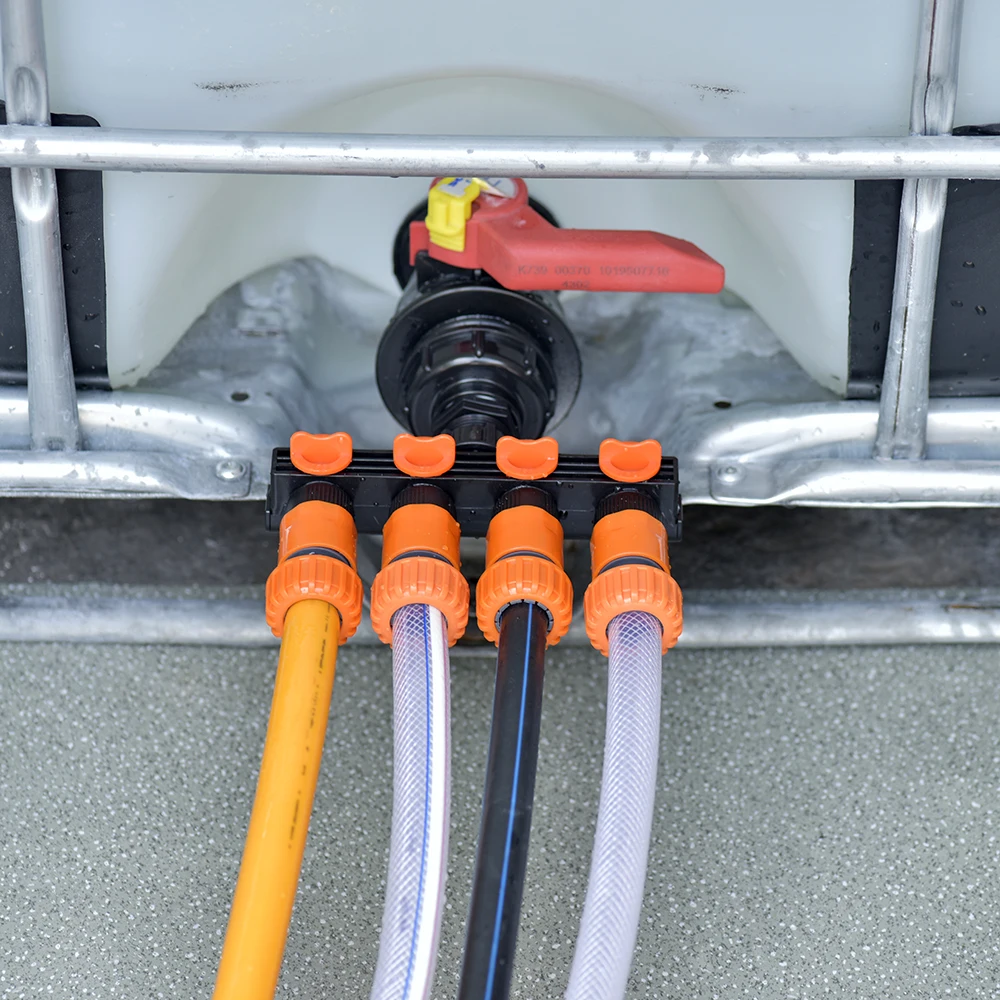 1000 Liters IBC Tank Adapter Kit- Hose 2/4-Way Garden Hose Out Valve Water Hose Fitting For Outdoor Water Tank Garden, Farm