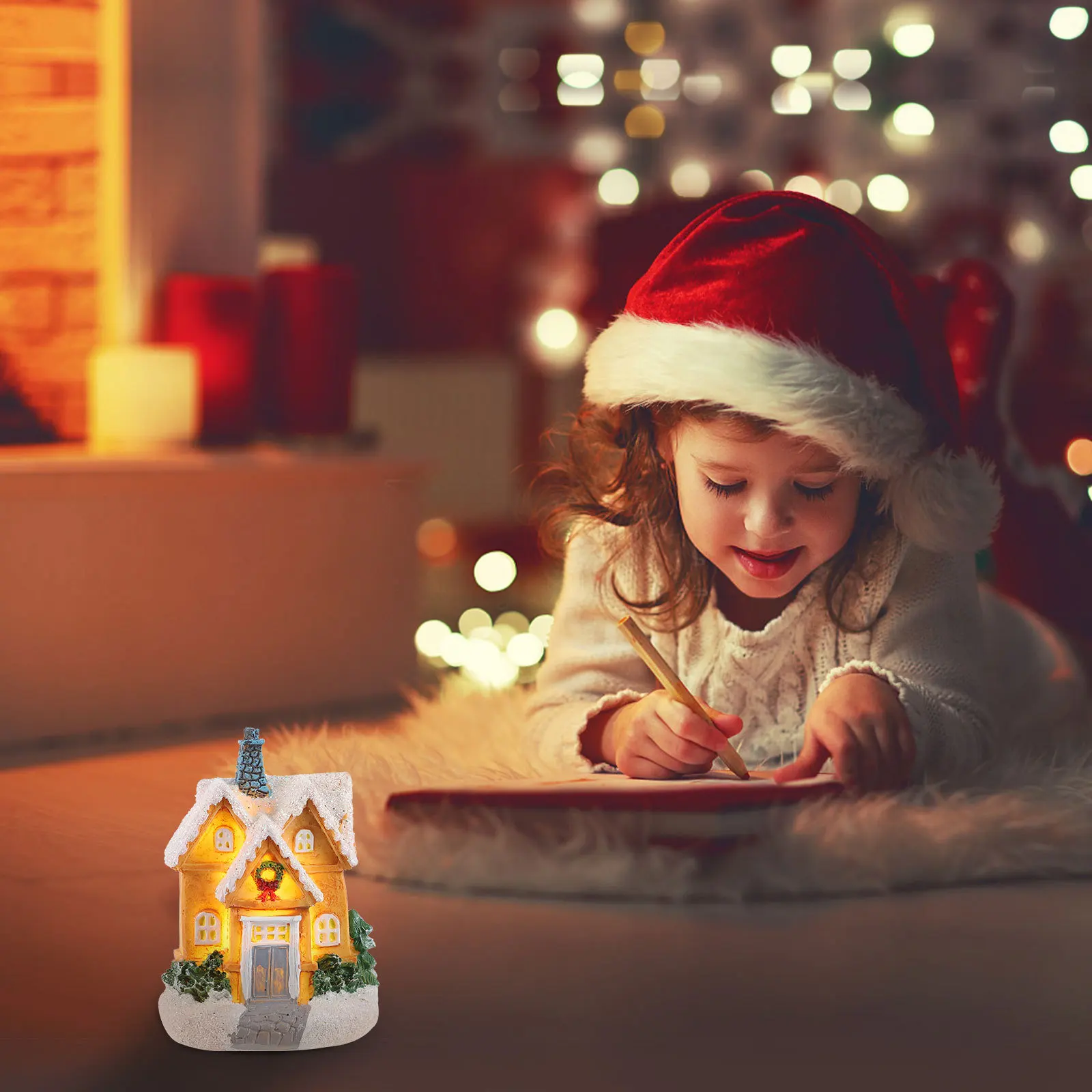 

Christmas Decorative House Luminous Resin Tiny House Smooth Texture Practical Useful Holiday Christmas Village Houses