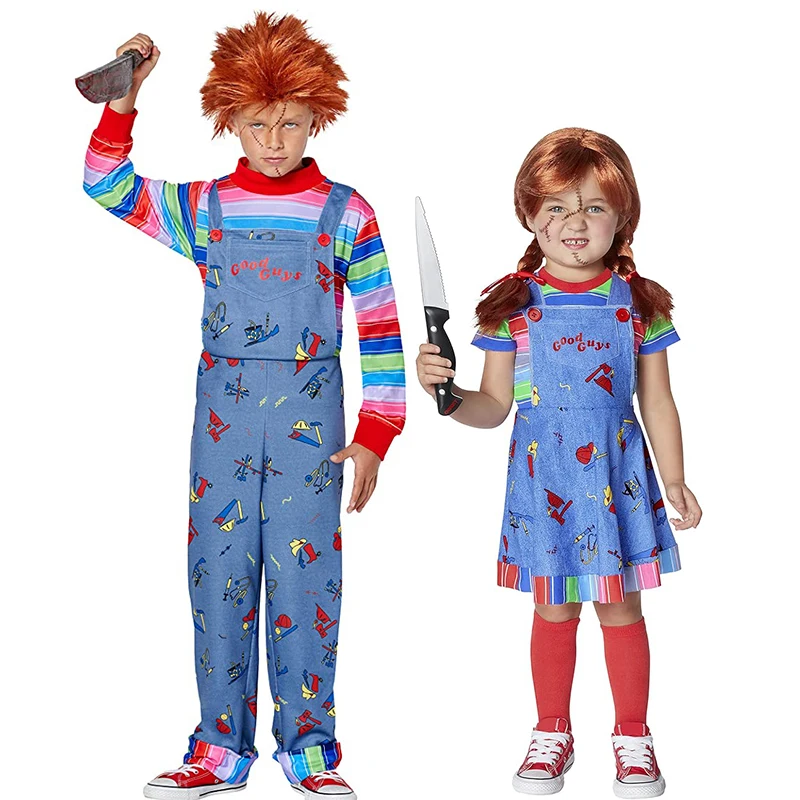 

2025 New Arriavl Girls Killer Cosplay Boys Horror PlayHalloween Fancy Dress Up Boy Chucky Overalls Costume
