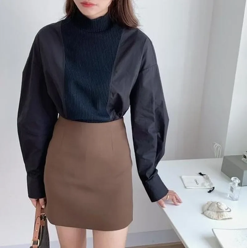 Pull à manches longues moelleux pour dames, chemise cousue, haut à col mi-haut, version coréenne, décontracté, automne et hiver
