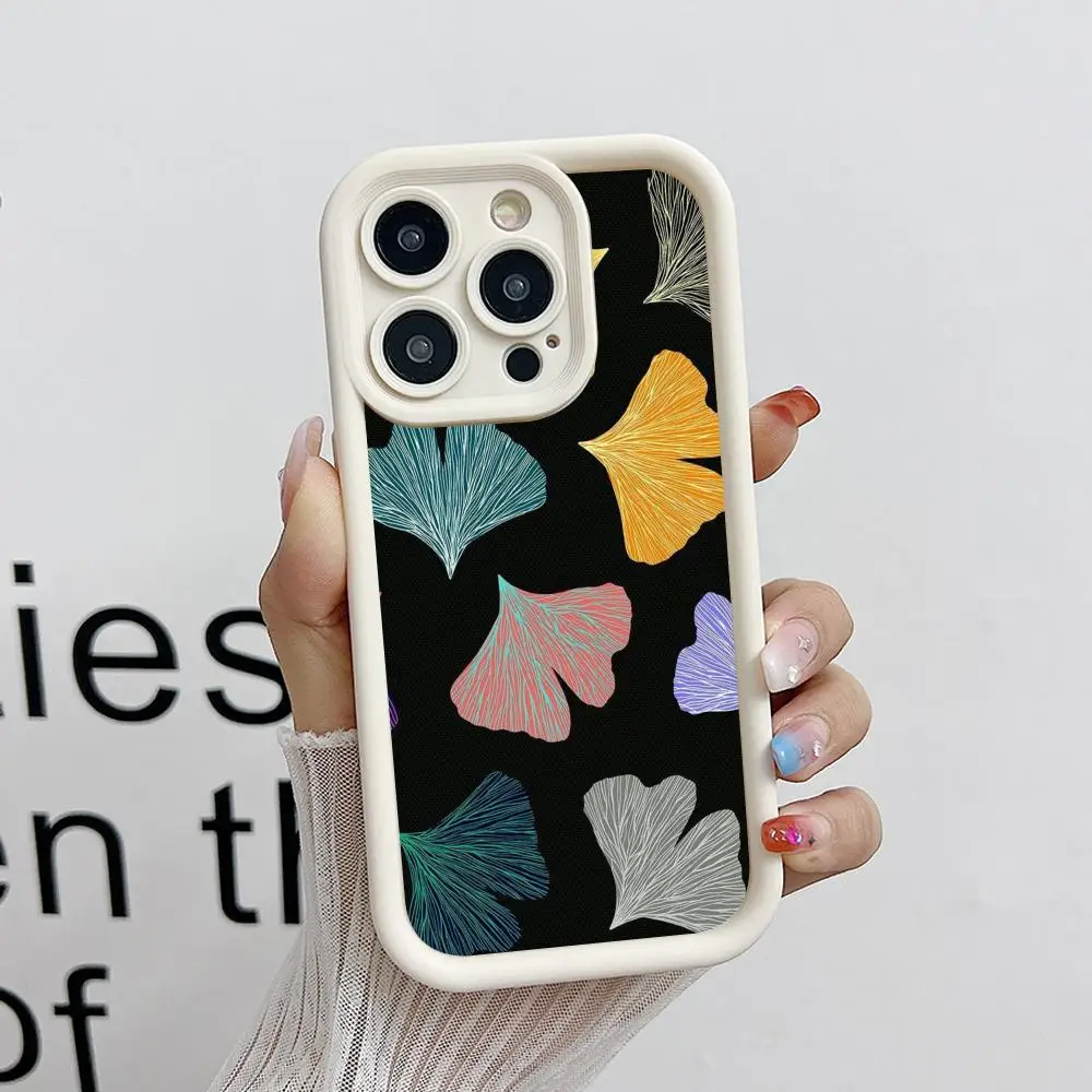 

Leaves Flowers Phone Case for iPhone 17 16 15 14 13 12 11 Air Pro Max Plus White Soft TPU Shockproof Cover