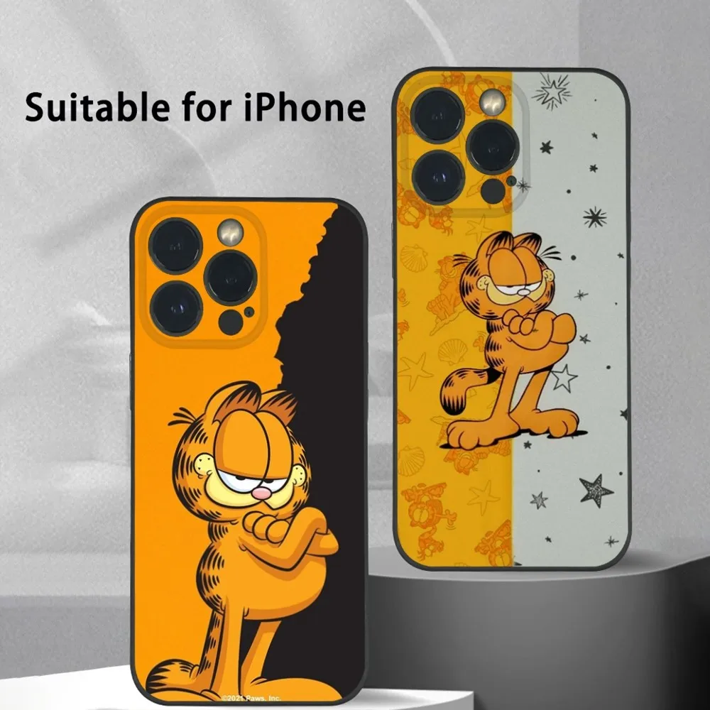 Cute Cartoon G-Garfield Cat Phone Case For iPhone 15 14 13 12 11 Pro Xs Max Mini XR X 7 8 Plus Black Frosted Soft Shell Funda