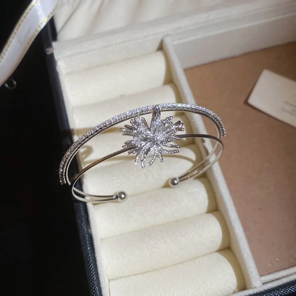 الزركون زهرة واسعة مفتوحة الإسورة الذراع الكفة أوروبا النمط الأمريكي زهرة الكفة أساور مجوهرات اكسسوارات الذهب والفضة