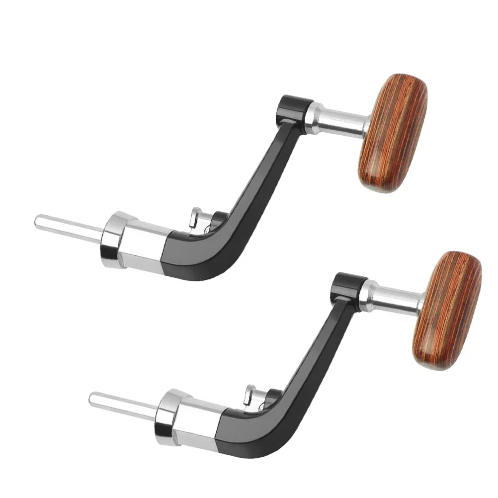 2Pcs Folding Solid Wood Handle Shake Fishing Wheel Arm Metal Handle Fishing Reel Size L (with Nut) Metal crank