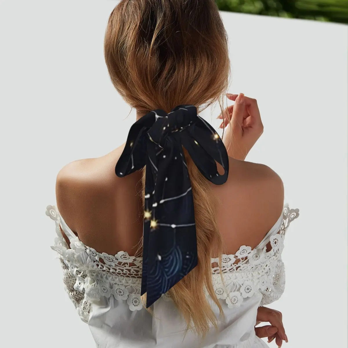 Night Sky Golden Celestial Stars Zodiac Constellations (5) Women Long Narrow Scarf Silky Skinny Scarf
