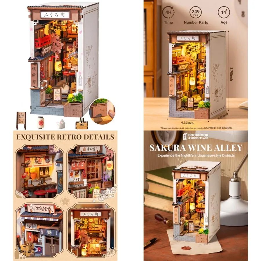 

ROBOTIME Book Nook Kit DIY Миниатюрный комплект дома для взрослых 3D деревянная головоломка Подставки для книг Книжная полка Диорама Вставка Кукольный домик Креативный