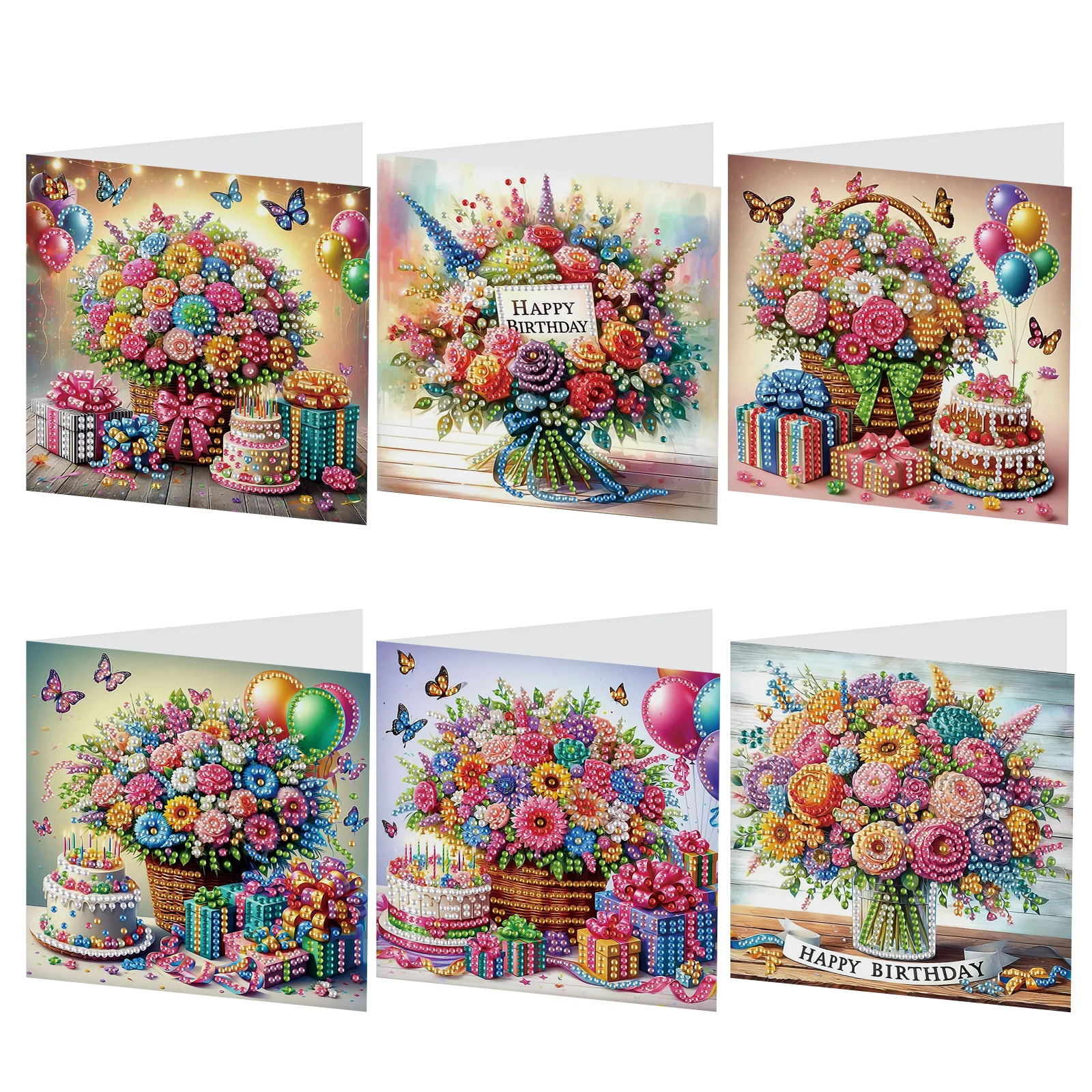 6 Pcs Diamond Art Painting Greeting Cards Kits,Flowers festival Greeting Cards with Envelopes Diamond Art Crafts Birthday Cards