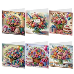 6 Pcs Diamond Art Painting Greeting Cards Kits,Flowers festival Greeting Cards with Envelopes Diamond Art Crafts Birthday Cards