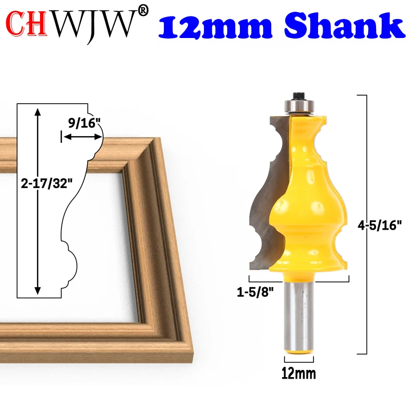 

1pc1/2 12mm Shank Large Elegant Picture Frame Molding Router Bit door knife Woodworking Tenon Cutter for Woodworking Tools