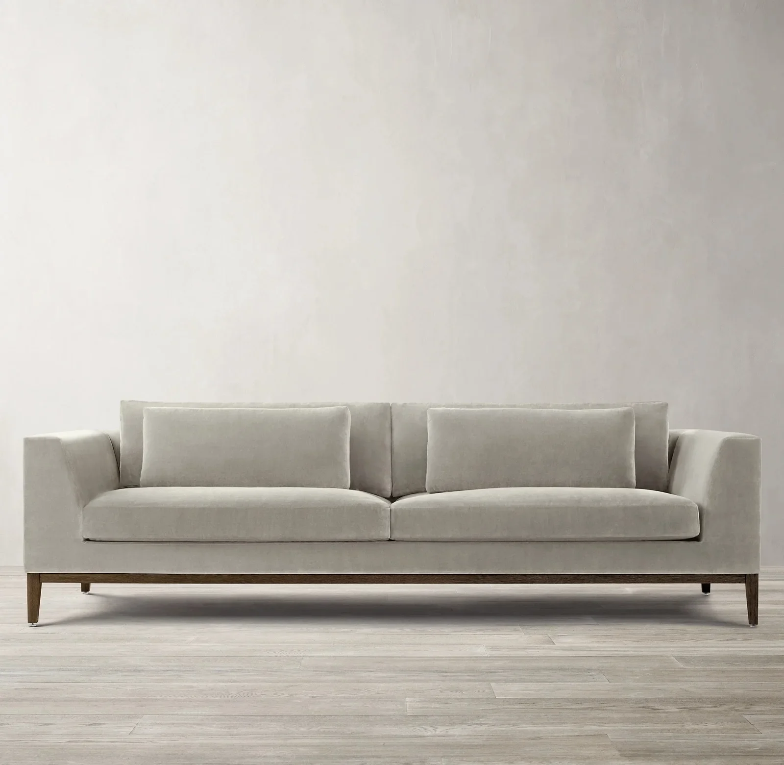 ## Great Price Italia Taper Arm Oak Base Grey Linen Sofa Living Room Fabric Velvet Couch#