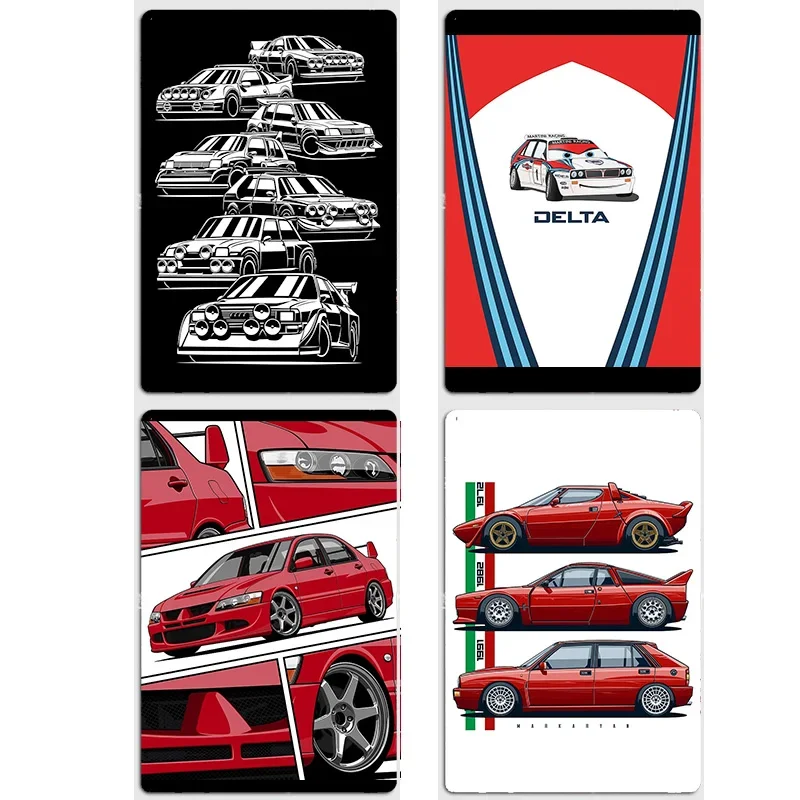Group B Lancer Evolution VIII 037 Delta WRC Racing Retro Metal Sign Poster Bar Car Club Wall Room Decoration Vintage Home Decor