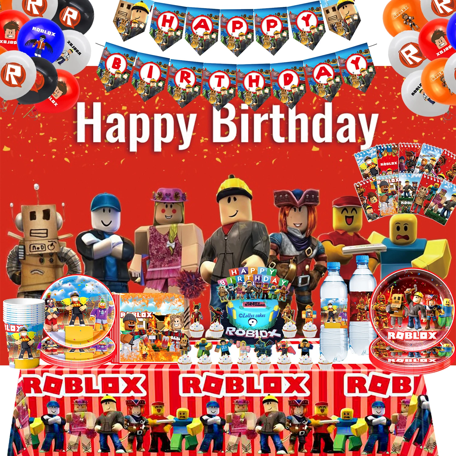 

Roblox Birthday party Theme Decorations poster cake topper balloon Notepad banner plates cups Backdrop for Baby Shower Supply
