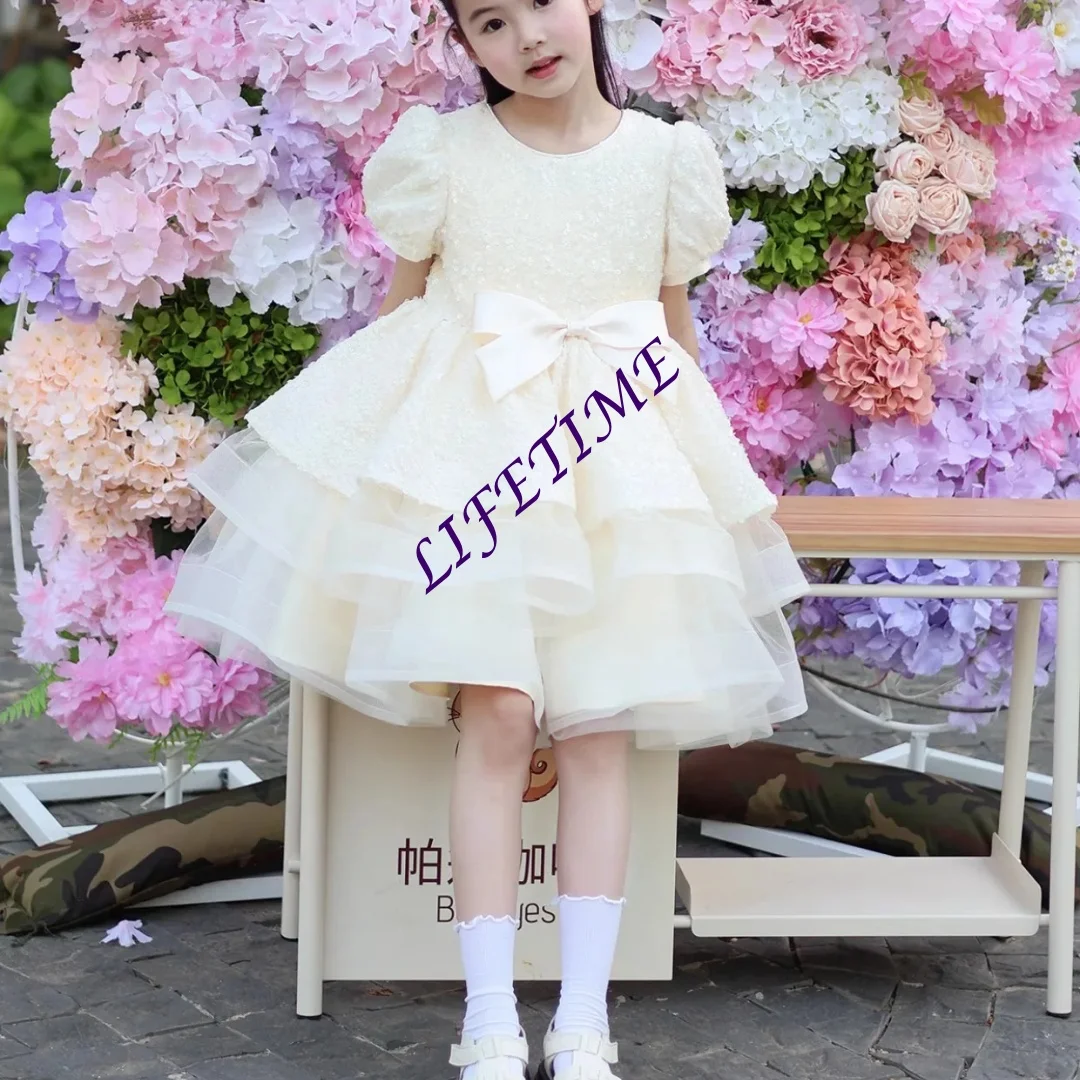 Customized Girls Luxury Sequins Princess Dress Cake Tutu Gown for Pageant Piano Recital Birthday Party Children's Performance Co