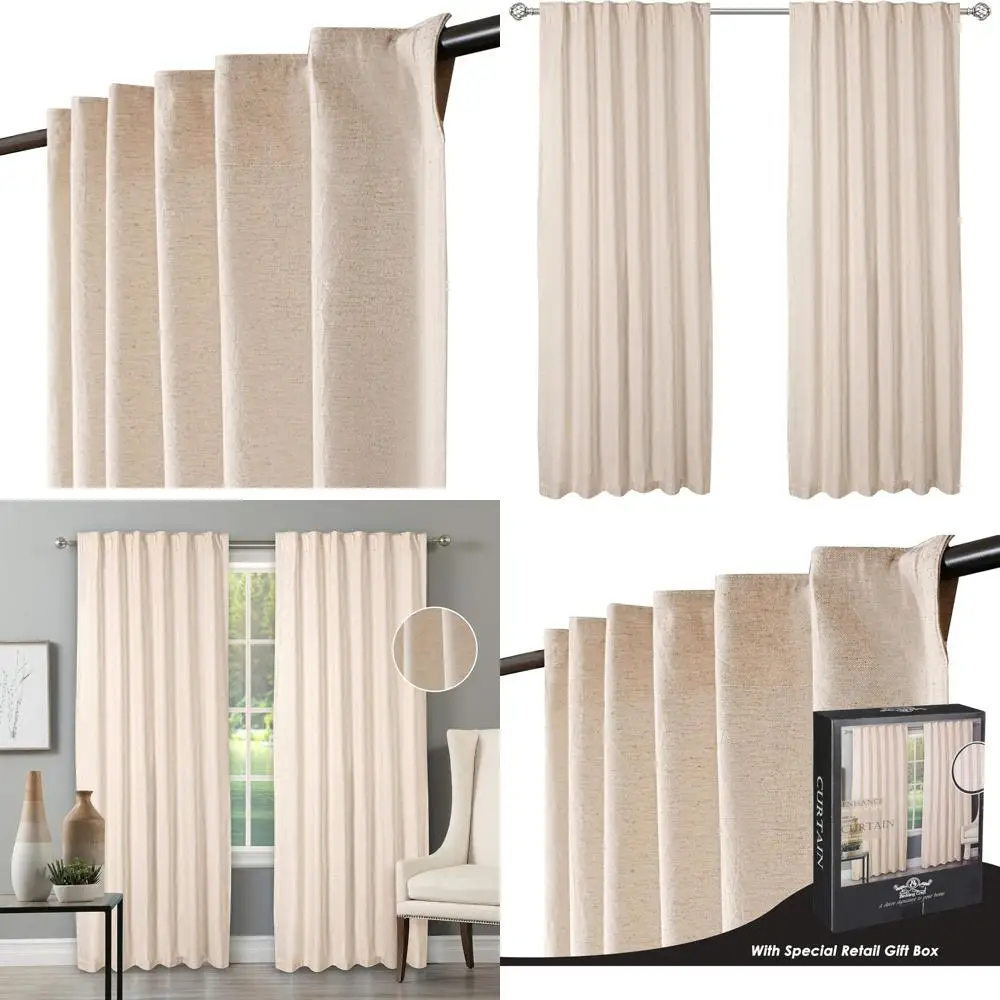 

Набор штор из натурального льна темно-серого цвета, 50x84 дюймов, пара оконных штор из натурального льна