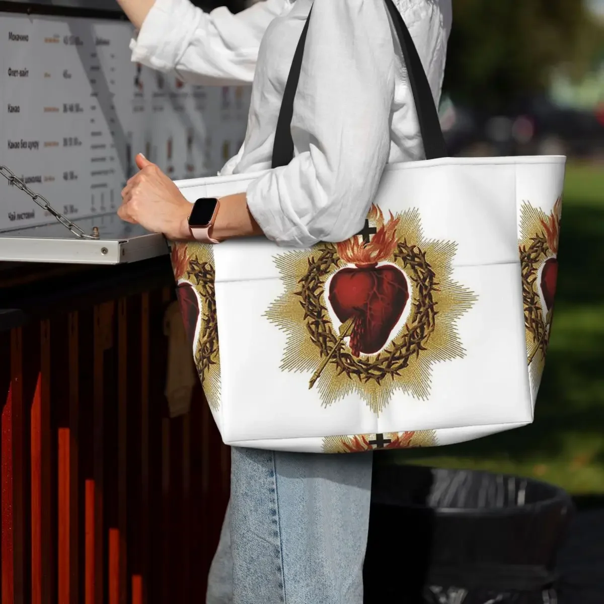 Sacred Heart Of Jesus Catholic Beach Tote Bag Sport Gym Yoga Duffle Large Tote Bag Women Travel Bag Fitness bag