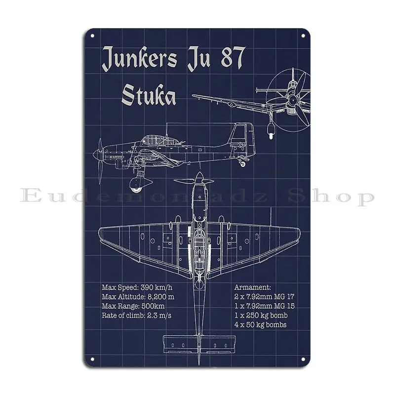 Junkers Ju 87 Stuka Blueprint Metal Sign Cinema Kitchen Cinema Printed Wall Mural Tin Sign Poster