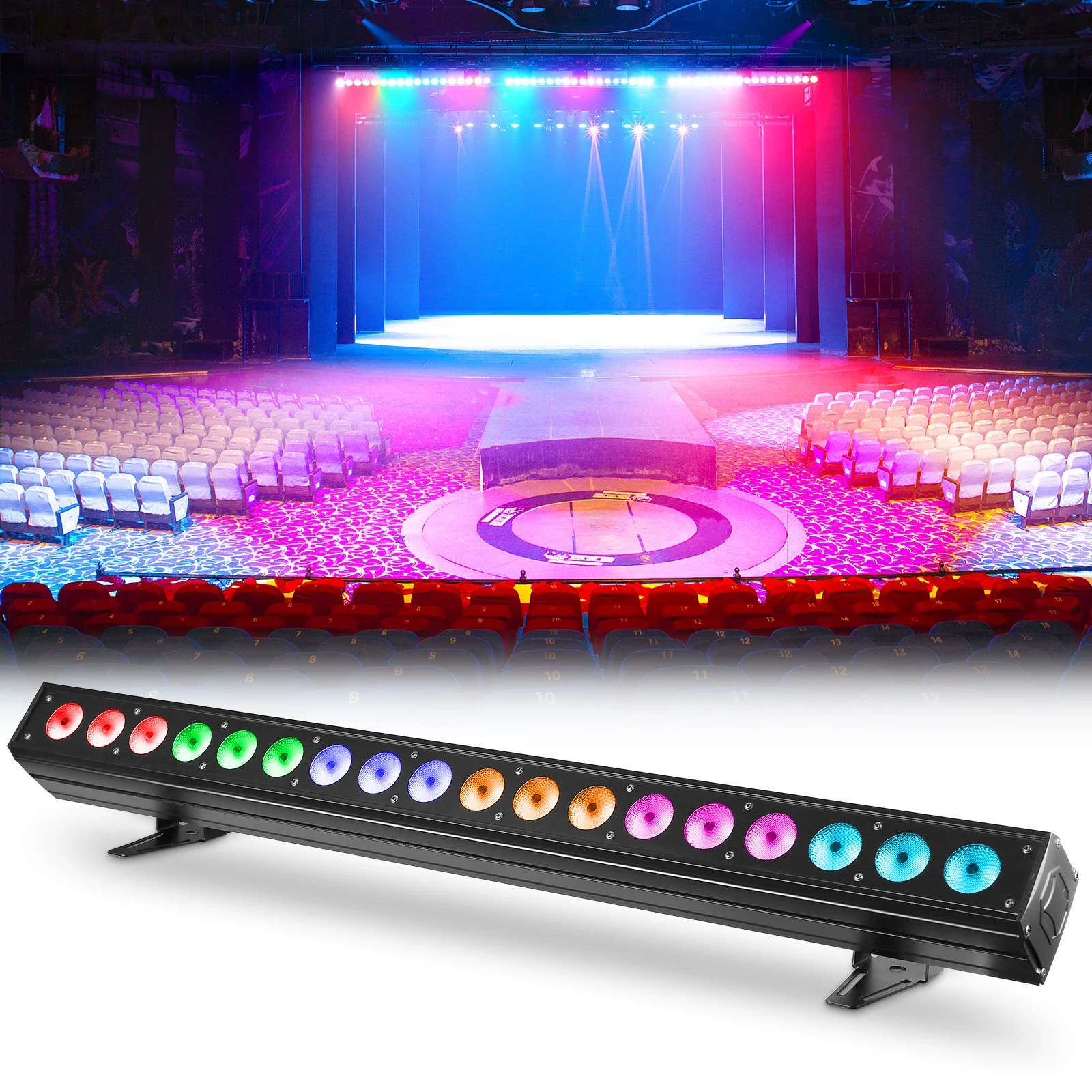 Fieryzeal Dj Lights Outdoor 18PCS 10W RGB WAUV LEDs Runner Wash Light Bar Stage Light Party Light Disco Lights Audience Wedding