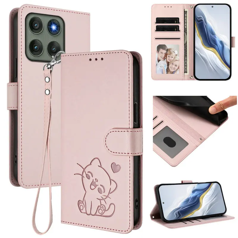 Funda de Cuero con Relieve 3D de Gato para Motorola Edge 60 Fusion, Edge 60 Neo 5G, Edge 60s Pro, Funda Tipo Cartera de Lujo para Moto Edge 60