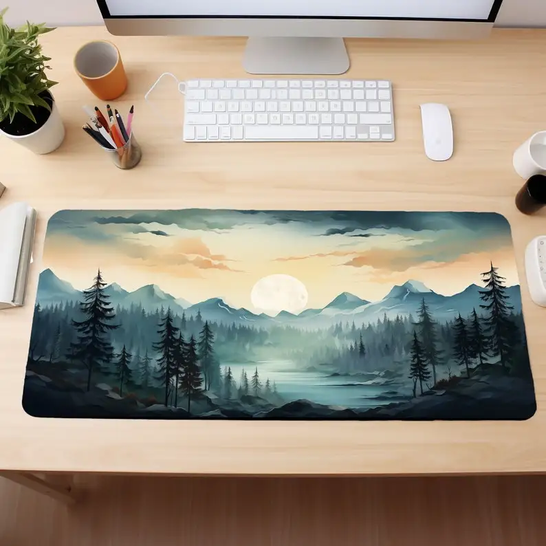 ضبابي غابة الصنوبر الأخضر الجمالية ماوس الجبل XL مكتب الألعاب ماوس الوسادة الجمالية حصيرة مكتبية لطيف زخارف مكتب لوفي ماوس حصيرة