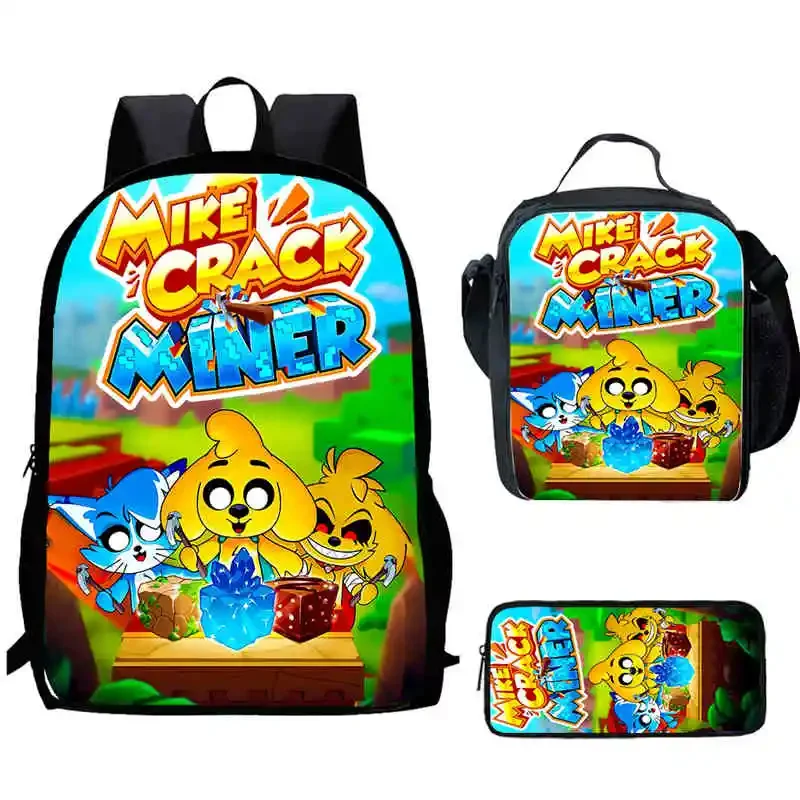 Cartoon  Mikecrack Child School Backpack with Lunch Bags Pencil Bags for Kindergarten,Best Gift for Boys and Girls Book Bags