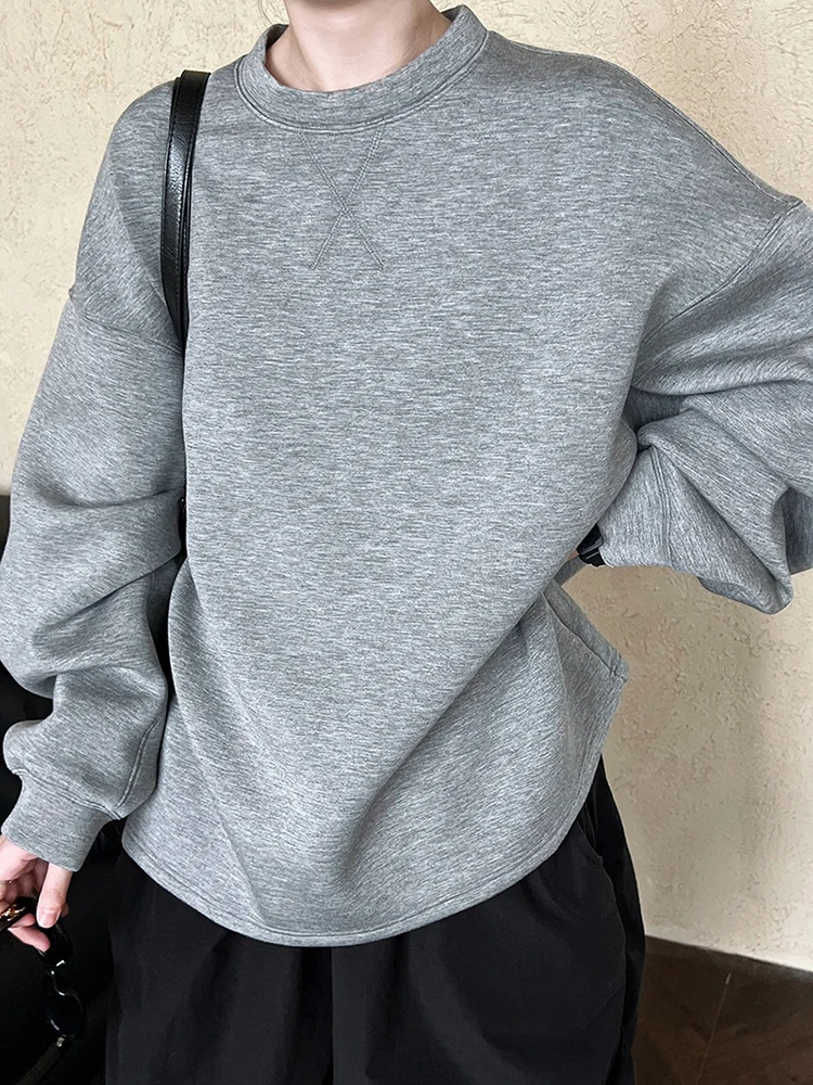 [EAM] Purple Brief Casual Plain Sweatshirt New Round Neck Long Sleeve Women Big Size Fashion Tide Spring Autumn 2023 1DH7027