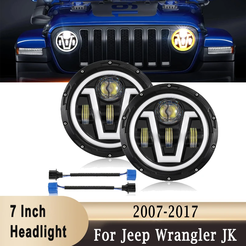 

7 inch LED Headlight with Angle Eyes Turn Signal Light For Jeep Wrangler JK TJ LJ unlimited CJ-7 CJ-8 Scrambler DRL Driving Lamp