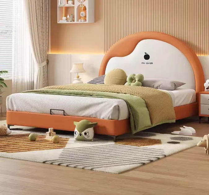 

！@High Quality Kids Simple Design Girls Kids Upholstered Kids Bedroom Moon Shaped Bed