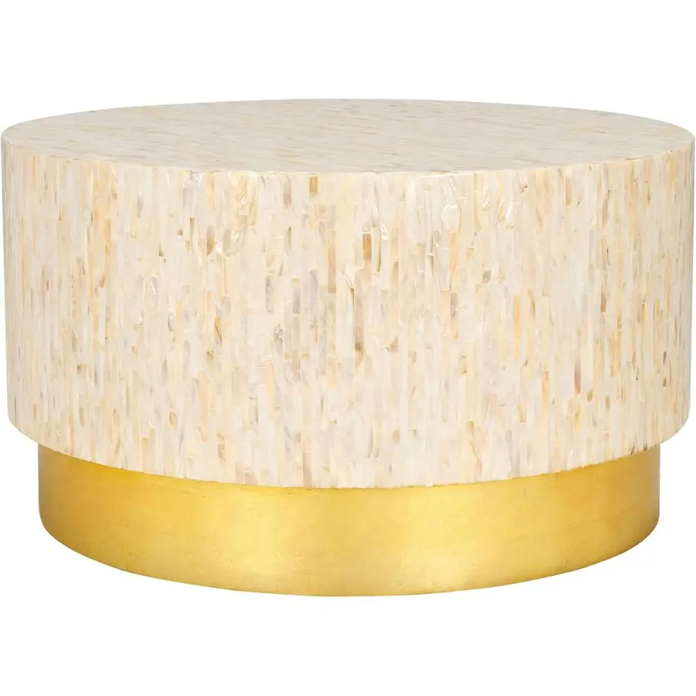 Natural/Gold Round Coffee Table, Fully Assembled