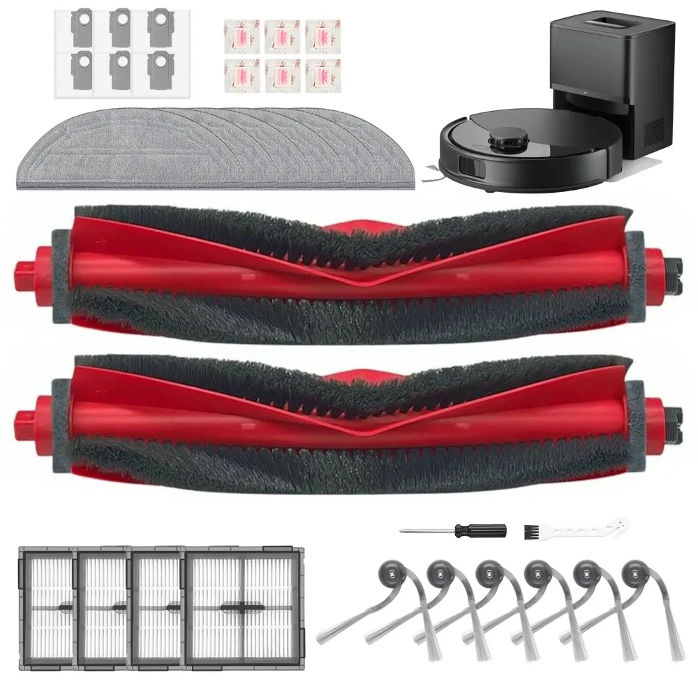 Kit de 32 pièces de rechange Roborock Q10 S5+ comprenant brosses principales, brosses latérales, filtres, serpillères, sacs à poussière, ensemble de pièces de rechange pour l'entretien courant et la récupération de puissance d'aspiration.