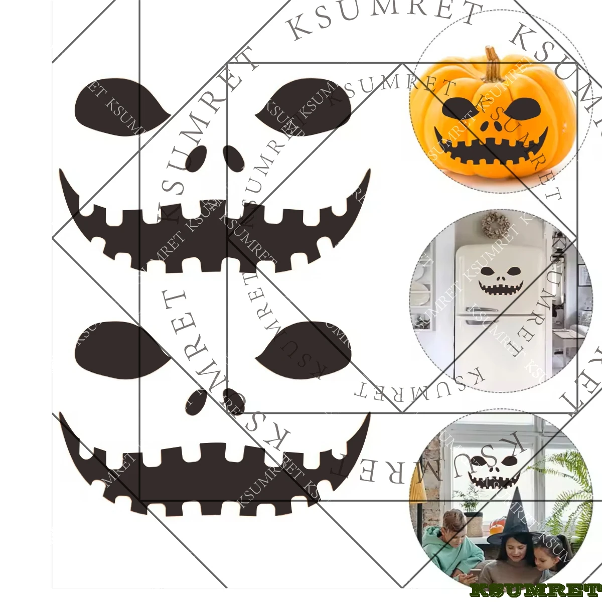 

6 Sheets Halloween Pumpkin Decals Wall Stickers Smiling Expression DIY for Home Party Photo Phone Prop Waterproof