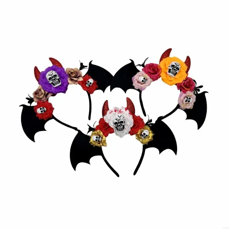 

Halloween Skull Flower Hairband With Elastic Design Party Dressingup Headpiece