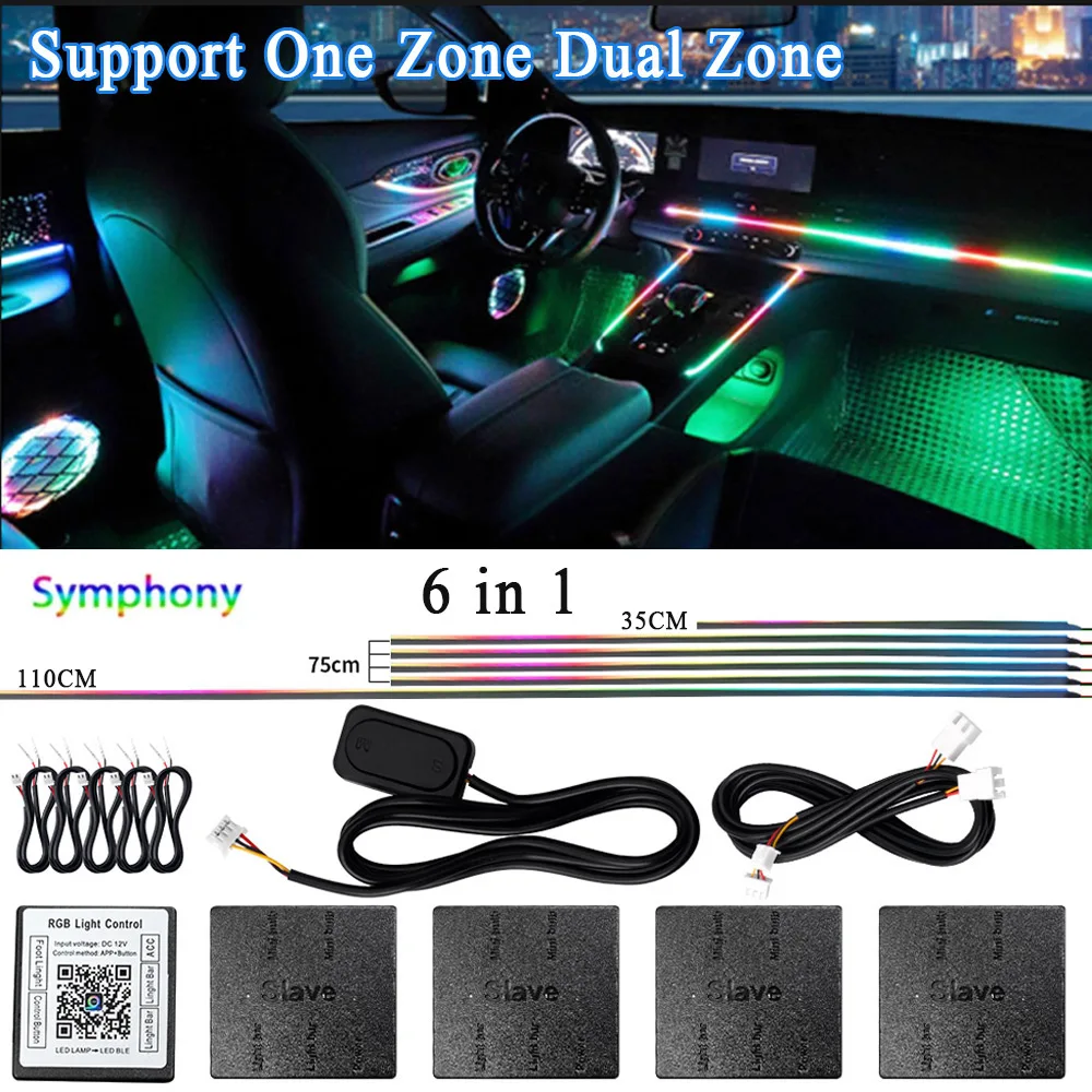 14/18 in 1 Led Acryl Auto Omgevingslicht RGB 64 213 Kleur Symfonie Acryl APP Streamer Sfeer Lamp Kit Eén Zone Dubbele Zone