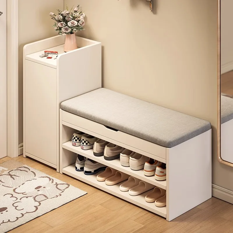 

Solid wood core shoe change stool at the entrance can be seated and stored in the entrance, shoe cabinet, integrated shoe rack