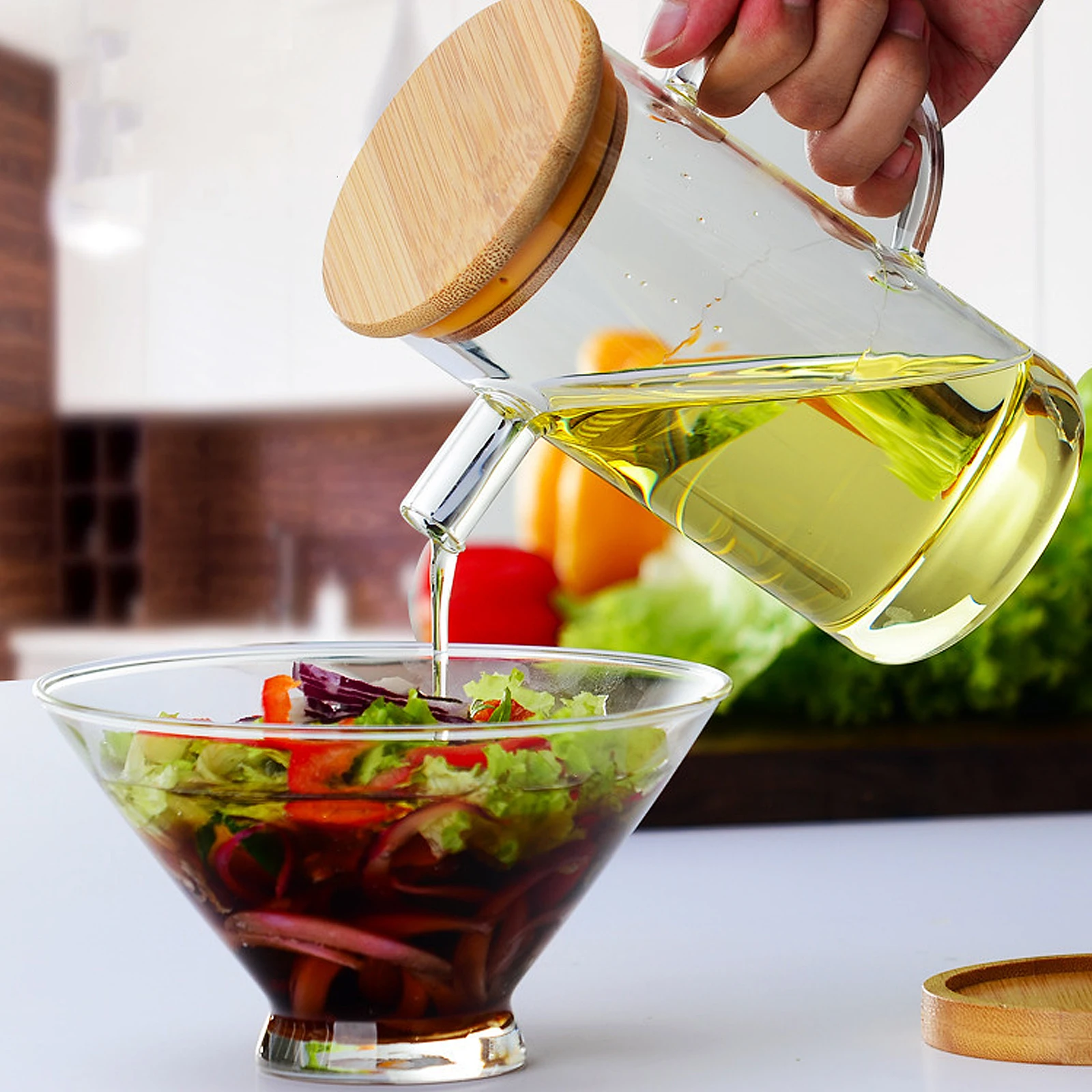 

Glass Oil Bottle Thickened Bottom Anti Spill Large Capacity Transparent Kitchen Seasoning Holder Practical Condiment Vessel Wood