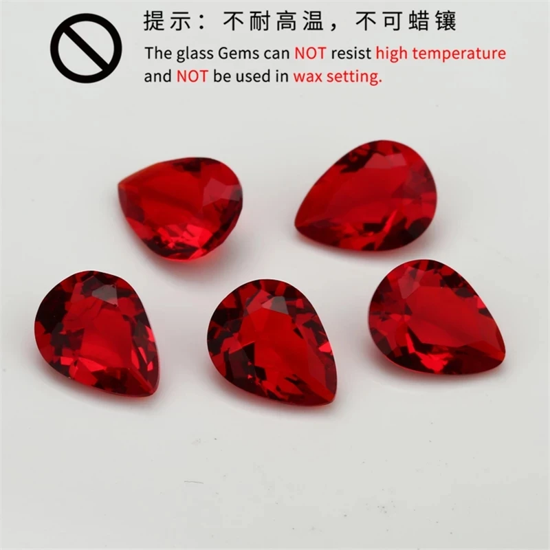 Size 2x3-13x18mm Pear Shape Loose Glass Stone Synthetic Gems Rose Red Sea Blue Green White Black Garnet