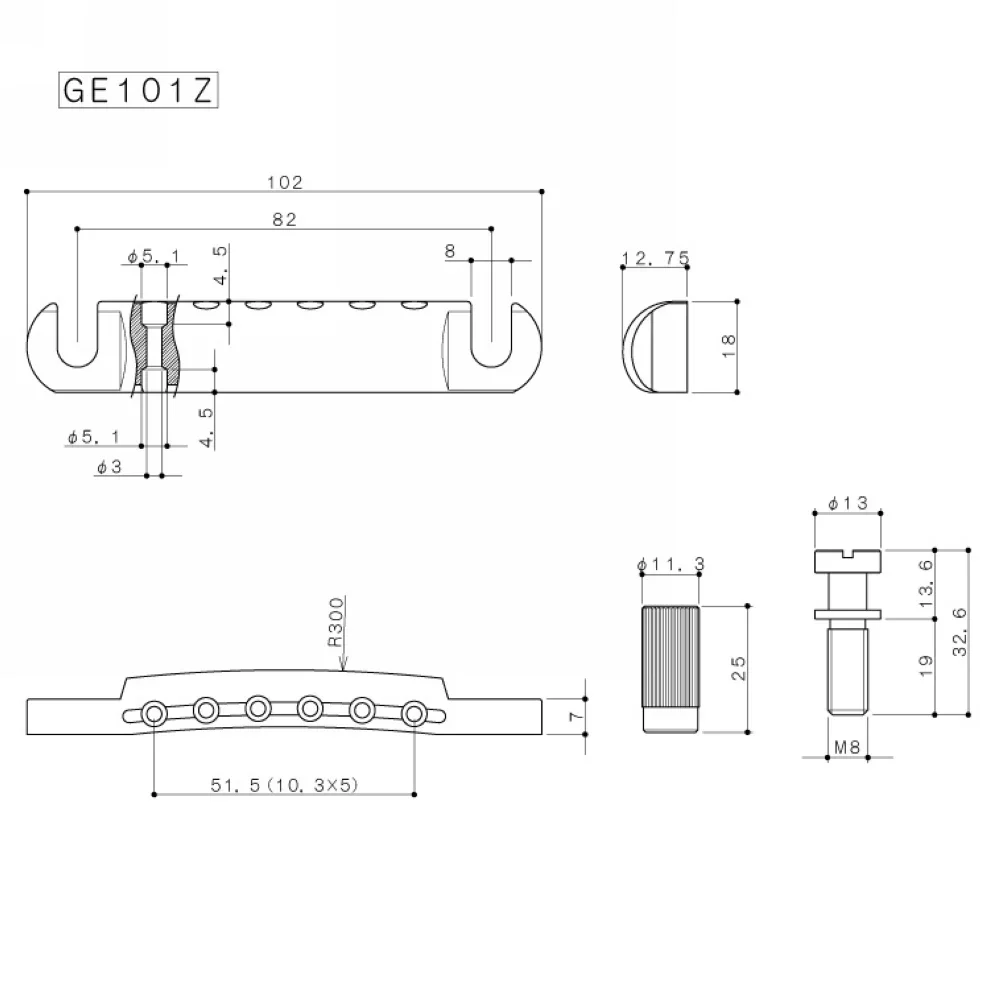 GOTOH GE101Z Tune-O-Matic Style Electric Guitar Bridge Tailpiece For LP SG DOT MADE IN JAPAN
