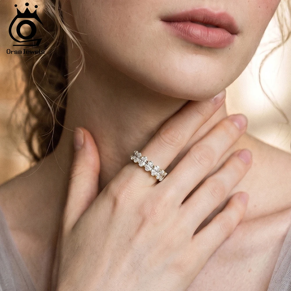 ORSA JEWELS Brilliant 925 Sterling Silver D Color Full Moissanite Diamand Ring Jewelry for Women Luxury Wedding Ring Gift MOR25