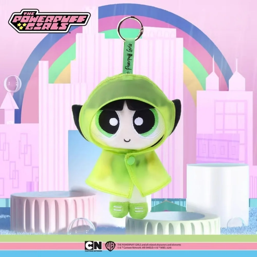 Genuine The Powerpuff Girls 13Cm Raincoat Series Cartoon Plush Hanging Blossom Bubbles Buttercup Anime Girly Doll Keychain Gifts