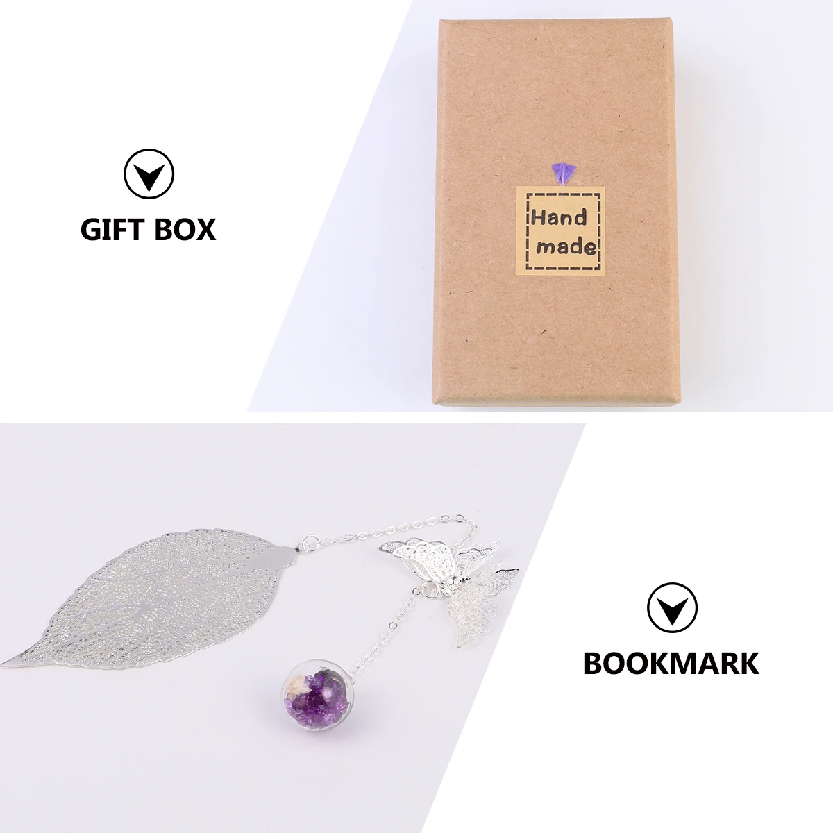 

Creative Leaf Shaped Bookmark Page Marker Book Decoration School Office Supplies Students Stationery Boxed Silver Purple