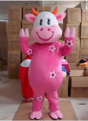 Disfraz de Mascota de vaca rosa para adulto, traje de cuerpo completo, accesorios de Halloween y Navidad, novedad