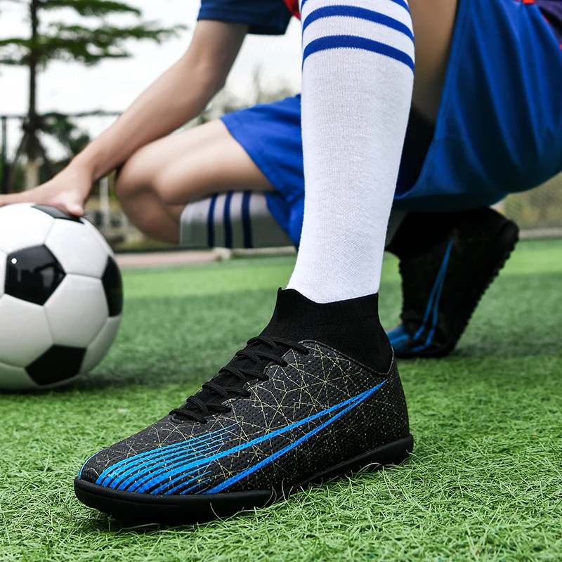 Football shoes with broken nails TF anti slip and wear-resistant artificial grass training competition high top football shoes